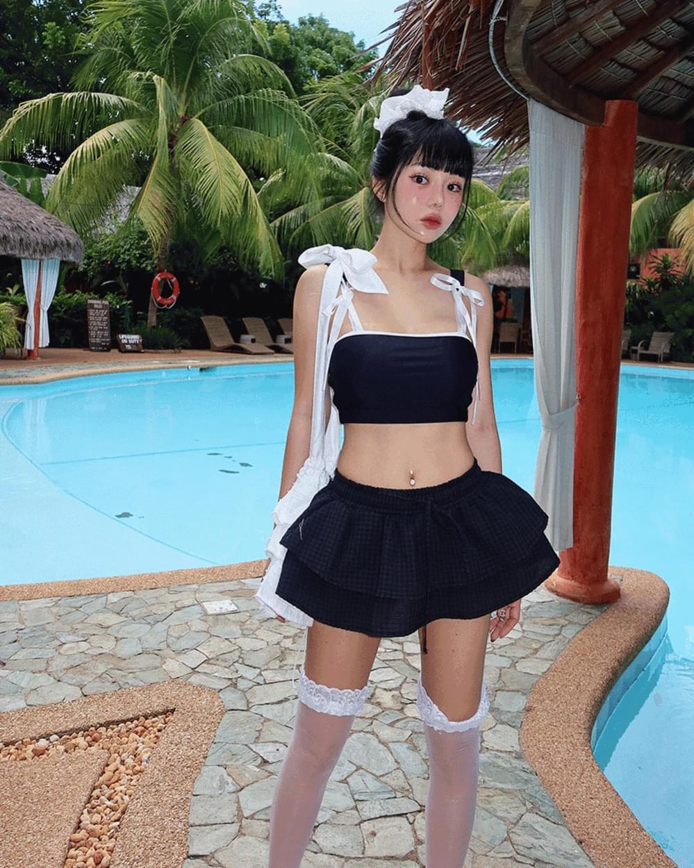 方形層次荷葉邊迷你裙