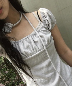 Lavender puff shirring short sleeve t-shirt