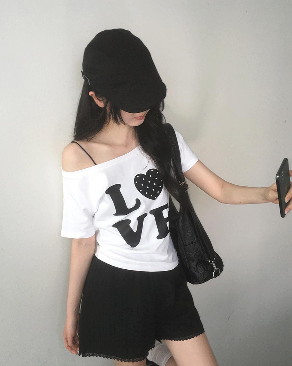 Aden Dot Love One Shoulder Slim Fit Off Shoulder Short Sleeve T-Shirt
