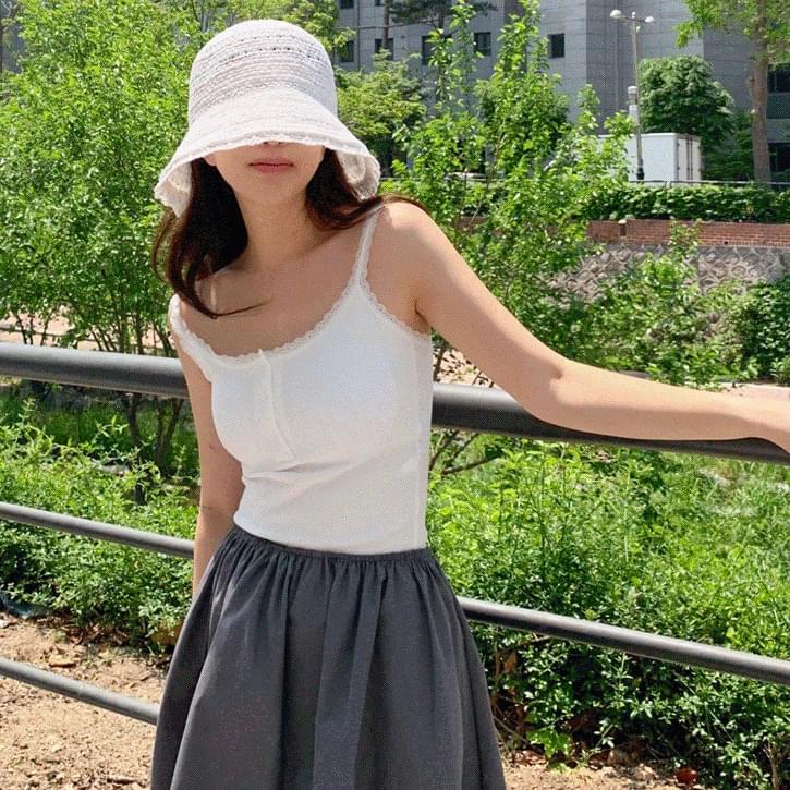 Plain and Striped 4 Lace Button Ribbed Cap Sleeveless 
