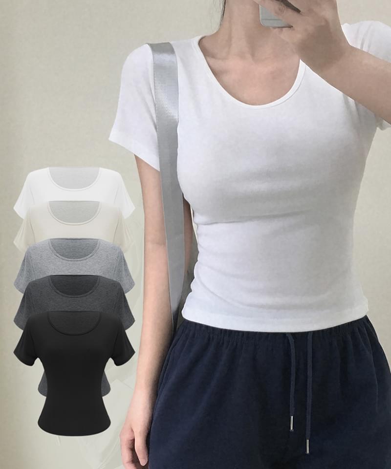 U領緊身短版白色T恤