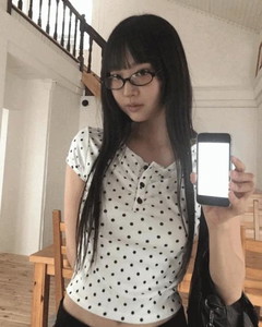 Addie Dot Button Shirring Short Sleeve T-Shirt