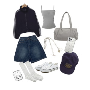 ShortPants,Zip-up,sleeveless,Shoulderbags,Flats,Cute,Photo,Blue,Socks,Cool,Streetwear,Summer 코디