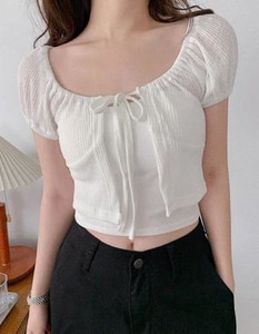 ムービングネックリボン6半袖ボレロカーディガン