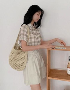 Minro #Mix check short sleeve shirt
