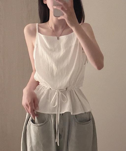 Waist String Nylon Frill Sleeveless 2color