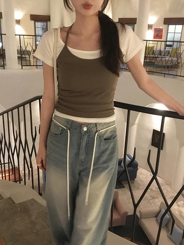 레블 여름 레이어드 홀터넥 스트랩 레이어드 나시 슬리브리스(4color)/흠뻑쇼/페스티벌