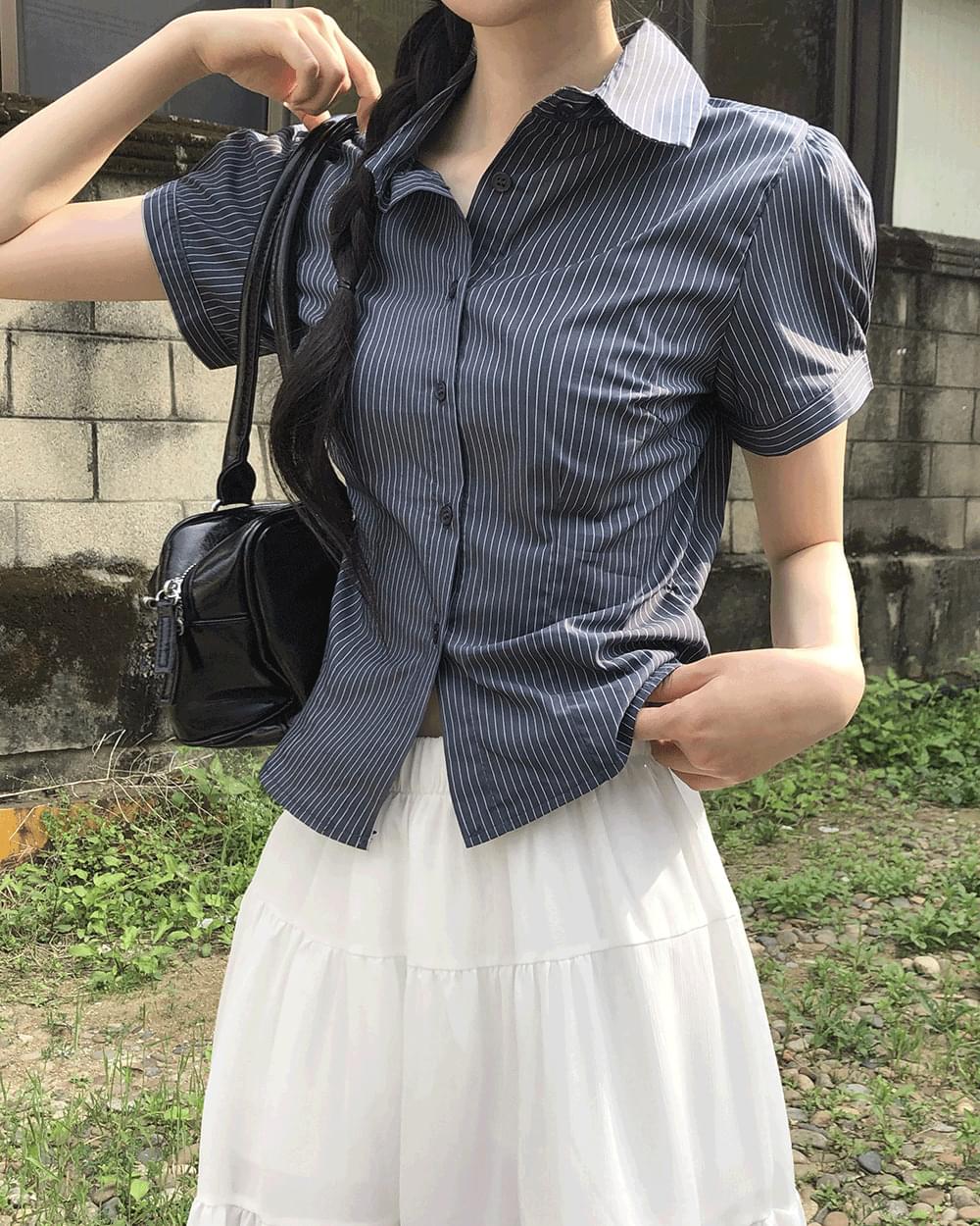Onti Stripe Puff Slim Fit Short Sleeve Shirt (Delayed delivery)