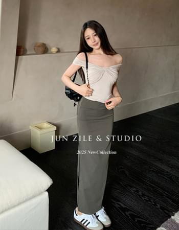 扭結上衣開衩長裙兩件式套裝