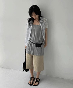 Mikozu side strap check short sleeve shirt