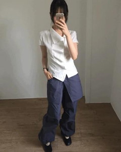 不對稱抓褶襯衫上衣