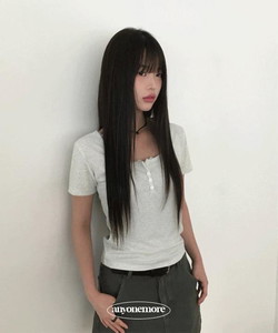 條紋蕾絲方領短袖T恤