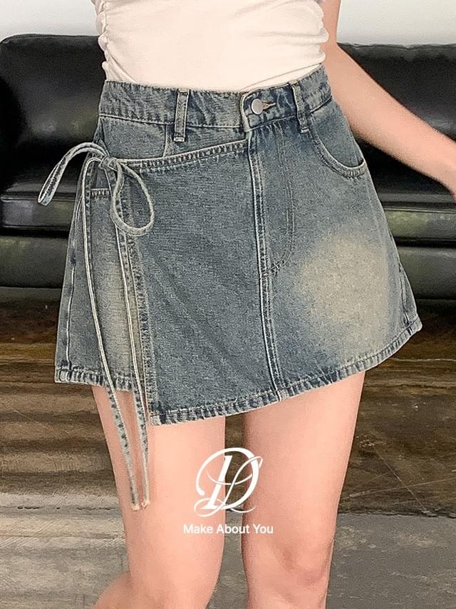 Big Size S-5XL Fanny Vintage Faded Denim Wrap Mini Skirt Pants Denim Shorts Water Bomb Drenched Show