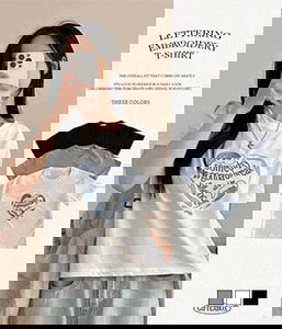 海浪字母刺繡半截短版T恤