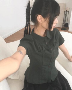 디픈 엠보싱 링클 카라 반팔 셔츠