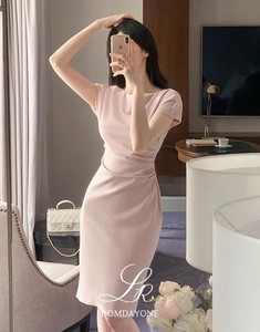 Made)Only boat neck shirring long one Dress