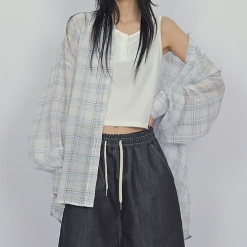 Seersucker Check Pattern Shirt SH008