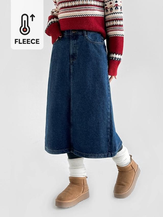 Big size S-3XL Manton Dark Blue denim Fleece-lined long skirt denim skirt