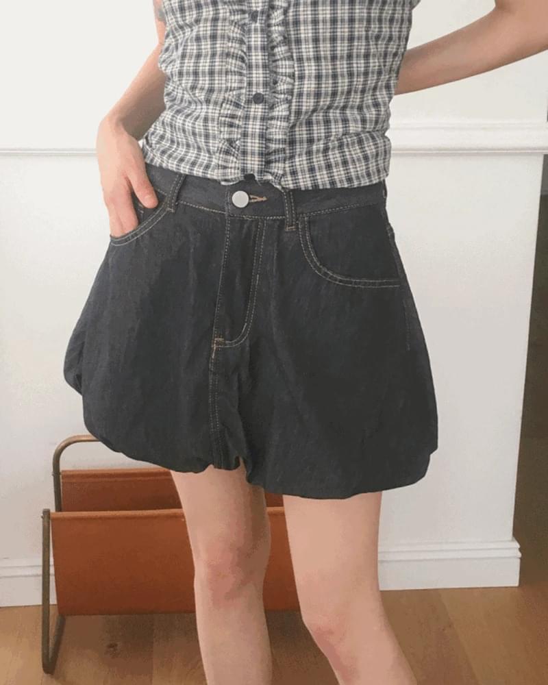 wonderwonder - Jubi Pumpkin Balloon Mini Denim Skirt - Codibook.