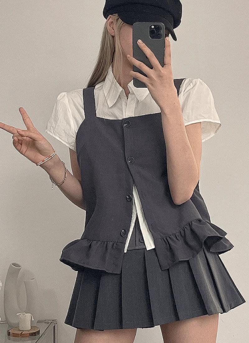 きれいめ-セミフォーマル ラブリーレイヤードフリル ボタンオープンブラウス 3カラー