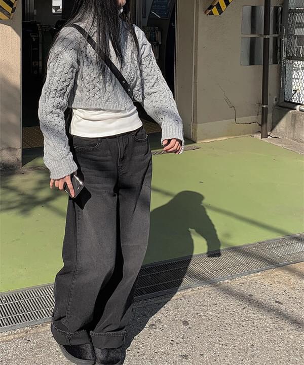 일레 흑청 맞주름 데님 팬츠