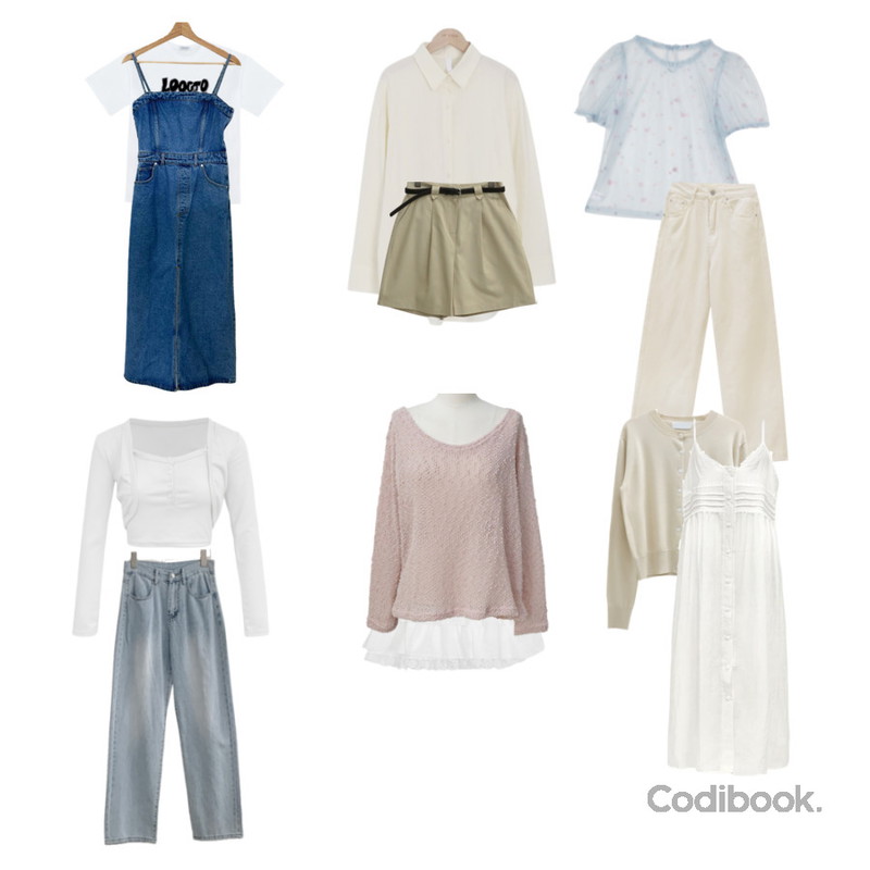 byclothes (흑청) 데님 뷔스티에 원피스,MAENIQUE 키키 원턱 코튼 버뮤다팬츠(벨트SET),J-BLIN 라슬 기본 일자핏 팬츠등을 매치한 코디